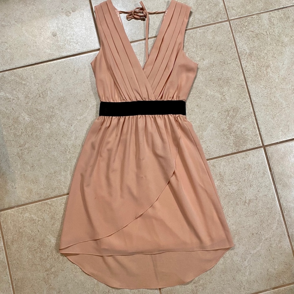 Blush pink mini dress.